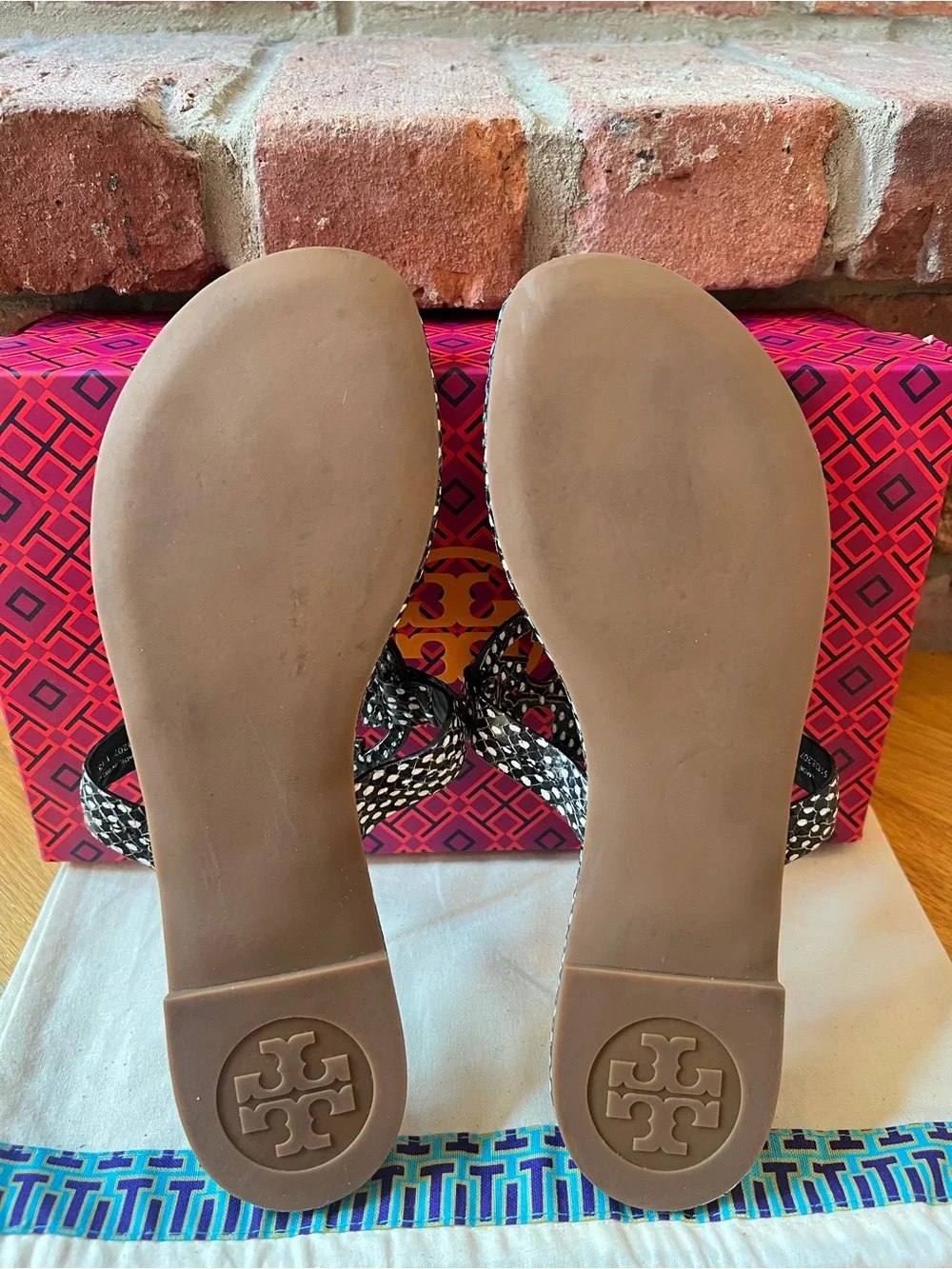 Tory Burch Black Polka Dot Snake Print Embossed Leather Metal Miller 2 Sandals